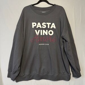Old Navy Womens Graphic Tunic Sweater Size XLT Grey Comfy Loungewear Pasta Vino